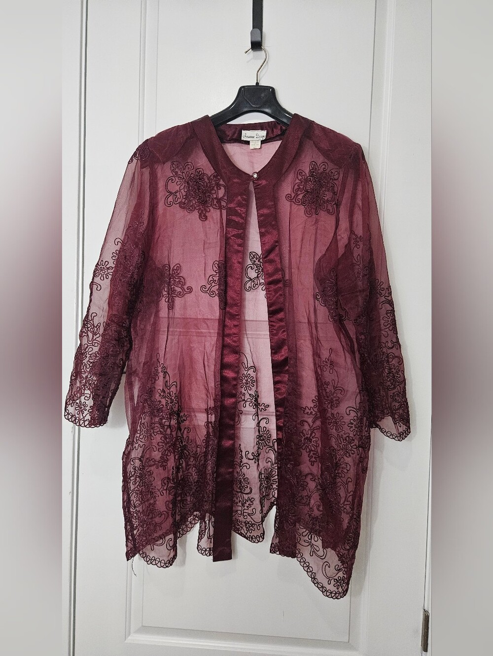 Hosanna Design Plus 4XL Burgundy Sheer Mesh Embroidered Lace Duster Jacket